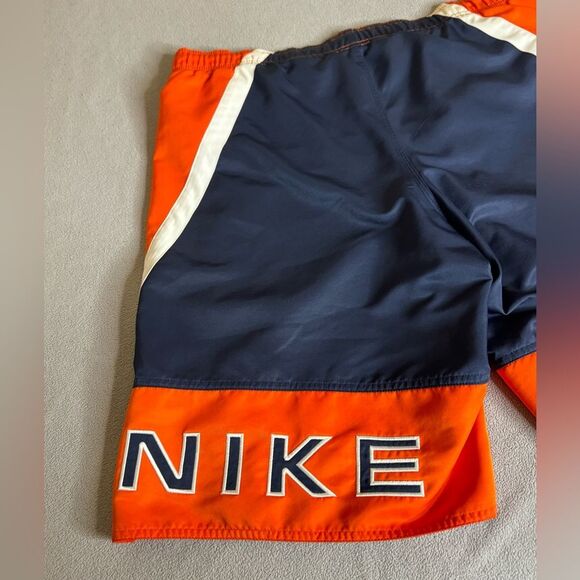 Men's VTG Nike Y2K Lined Swim Trunks Size XL/XXL Orange Blue Spellout Swoosh - Picture 9 of 16